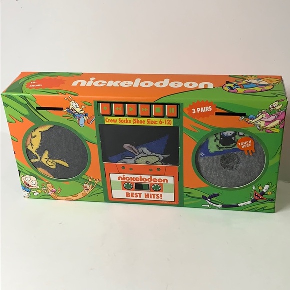 Nickelodeon Best Hits Crew Socks 3-Pair Pack Gift Set Box - Picture 1 of 6